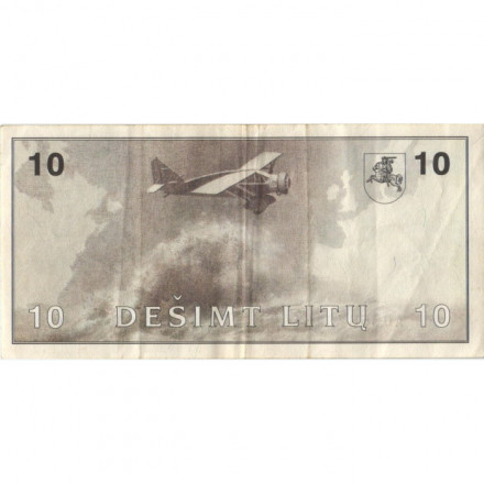 Литва 10 лит 1991 год - Летчики Стяпонас Дарюс и Стасис Гиренас - VF+