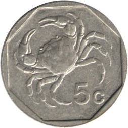 Мальта 5 центов 1991 год - Мальтийский пресноводный краб