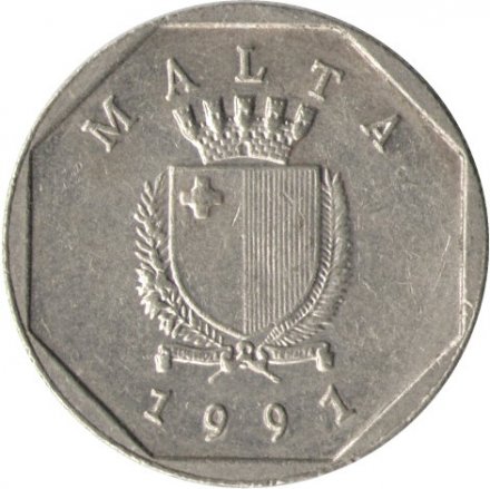 Мальта 5 центов 1991 год - Мальтийский пресноводный краб