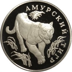 Россия 1 рубль 1993 год ЛМД - Красная Книга. Амурский тигр