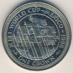 Остров Мэн 1 крона 1986 год - Чемпионат мира по футболу 1986, Мексика (флаги, медь-никель)