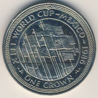 Остров Мэн 1 крона 1986 год - Чемпионат мира по футболу 1986, Мексика (флаги, медь-никель)