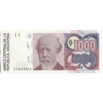 Аргентина 1000 аустралей 1988-1990 годы (без даты) - Джулио Роча. Сидящая Свобода UNC