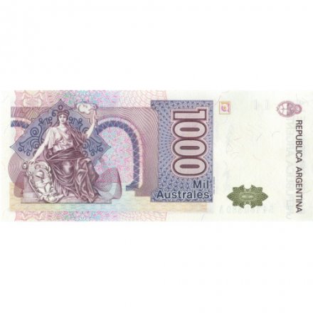 Аргентина 1000 аустралей 1988-1990 годы (без даты) - Джулио Роча. Сидящая Свобода UNC