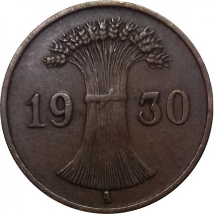 Веймарская республика 1 рейхспфенниг 1930 год (A)