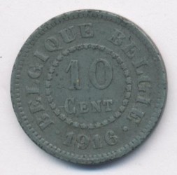 Монета Бельгия 10 сентим 1916 год