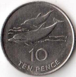 Монета Остров Святой Елены и острова Вознесения 10 пенсов 1998 год - Дельфины