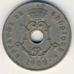 Бельгия 25 сантимов 1908 год BELGIQUE