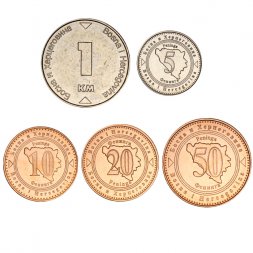 Набор из 5 монет Босния и Герцеговина 5, 10, 20, 50 фенингов, 1 марка 2025 год