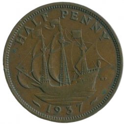 Великобритания 1/2 пенни 1937 год