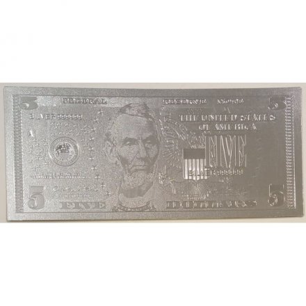 Сувенирная банкнота США 5 долларов (серебро) - UNC