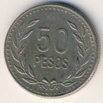 Колумбия 50 песо 1991 год