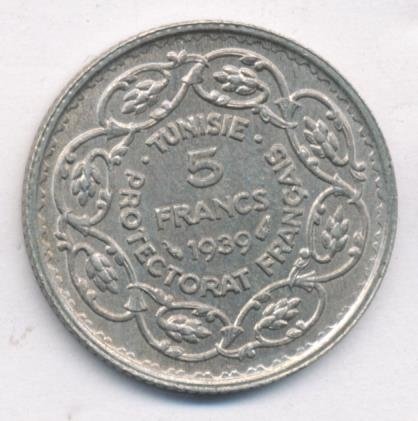 Тунис 5 франков 1939 год
