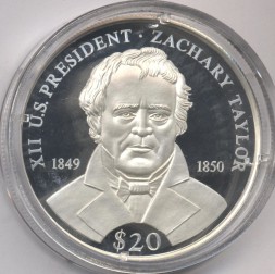 Монета Либерия 20 долларов 2000 год - Закари Тейлор