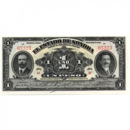Мексика 1 песо 1915 год - серия H - UNC