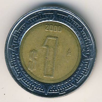Мексика 1 песо 2000 год - Хохлатый сокол