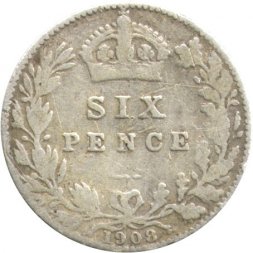 Великобритания 6 пенсов 1908 год