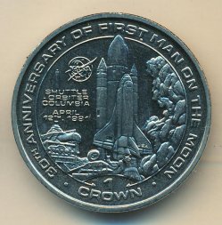 Остров Мэн 1 крона 1999 год - 30 лет первому человеку на Луне. Колумбия
