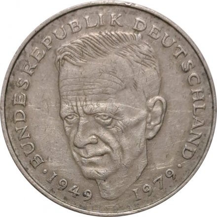 ФРГ 2 марки 1990 год - Курт Шумахер, 30 лет Федеративной Республике (1949-1979) (F)
