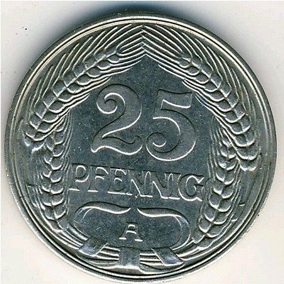Германия 25 пфеннигов 1910 год