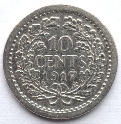 Нидерланды 10 центов 1917 год - Королева Вильгельмина
