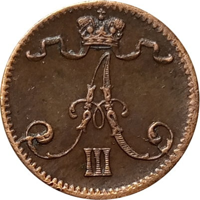 Финляндия 1 пенни 1888 год - Александр III - XF