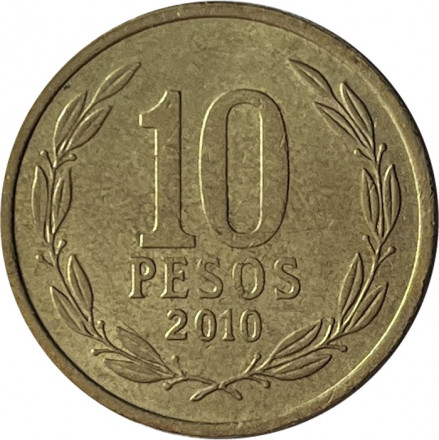 Чили 10 песо 2010 год