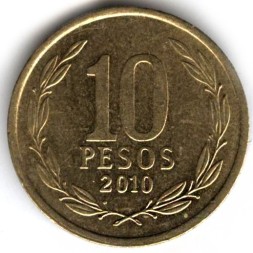 Монета Чили 10 песо 2010 год