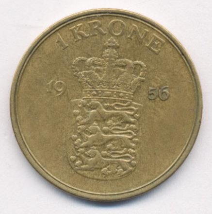Дания 1 крона 1956 год - Король Фредерик IX