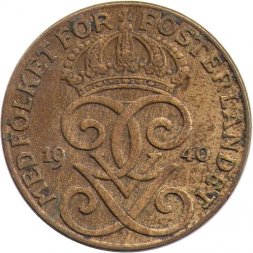 Швеция 2 эре 1940 год - Король Густав V