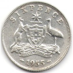 Австралия 6 пенсов 1955 год