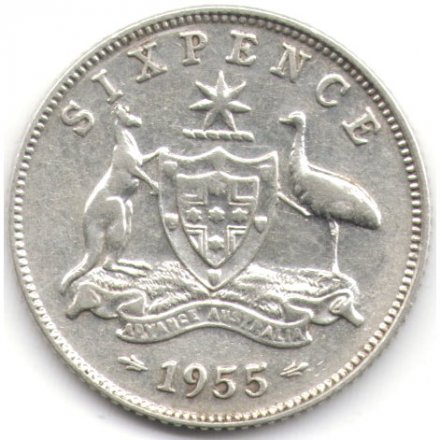 Австралия 6 пенсов 1955 год