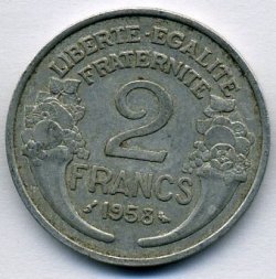 Франция 2 франка 1958 год