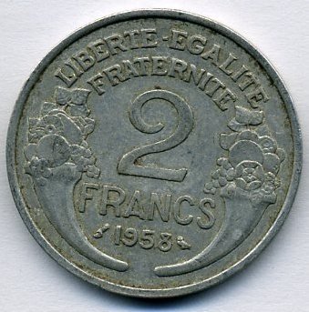 Франция 2 франка 1958 год