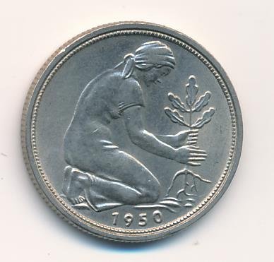 ФРГ 50 пфеннигов 1950 год (F)