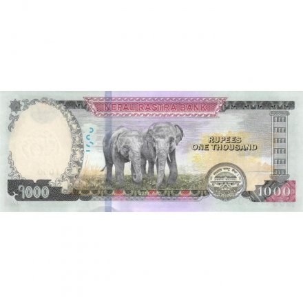 Непал 1000 рупий 2019 год - Гора Эверест. Слоны - UNC