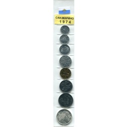 Набор из 8 монет Сан-Марино 1974 год (в запайке)
