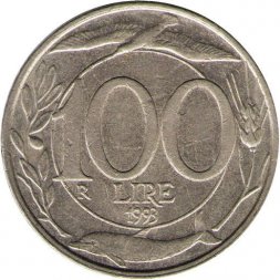 Италия 100 лир 1993 год (большая голова, "L.CRETARA" около гурта)