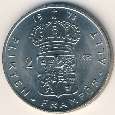 Швеция 2 кроны 1971 год - Король Густав VI Адольф