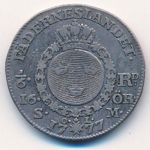 Швеция 1/6 риксдалера 1777 год