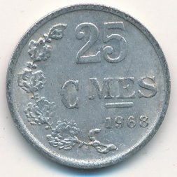 Люксембург 25 сантимов 1968 год