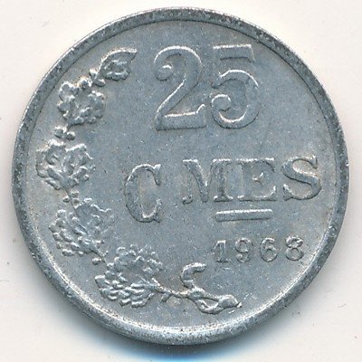 Люксембург 25 сантимов 1968 год