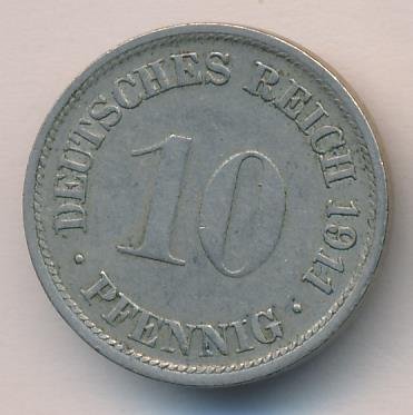Германия 10 пфеннигов 1911 год (F)
