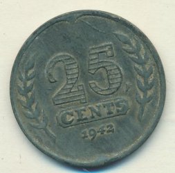 Нидерланды 25 центов 1942 год