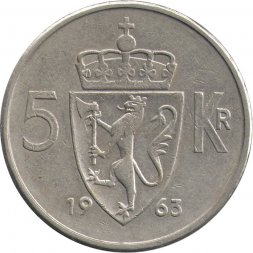 Норвегия 5 крон 1963 год - Король Улаф V