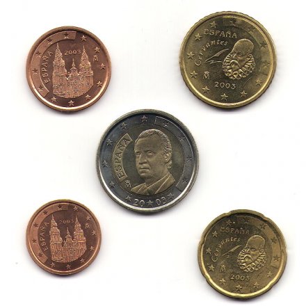 Набор из 5 евромонет Испания 2003 год (из годового набора)