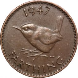 Великобритания 1 фартинг 1947 год - Крапивник