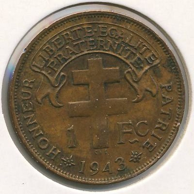 Мадагаскар 1 франк 1943 год