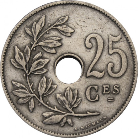Бельгия 25 сантимов 1909 год BELGIQUE