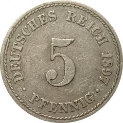Германия 5 пфеннигов 1897 год (A)